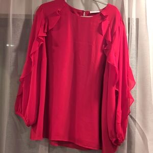 Calvin Klein red blouse with ruffle detail